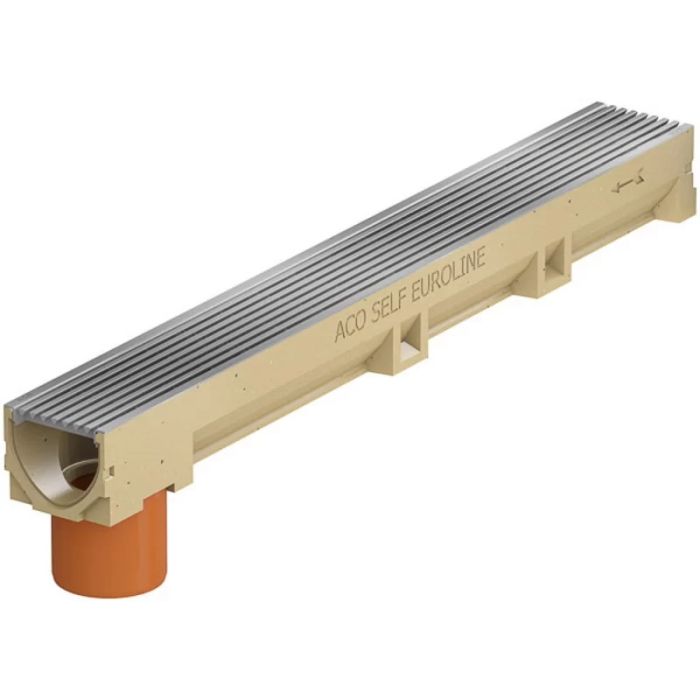 ACO Euroline 100 Inox Lengtestaafrooster met uitloop